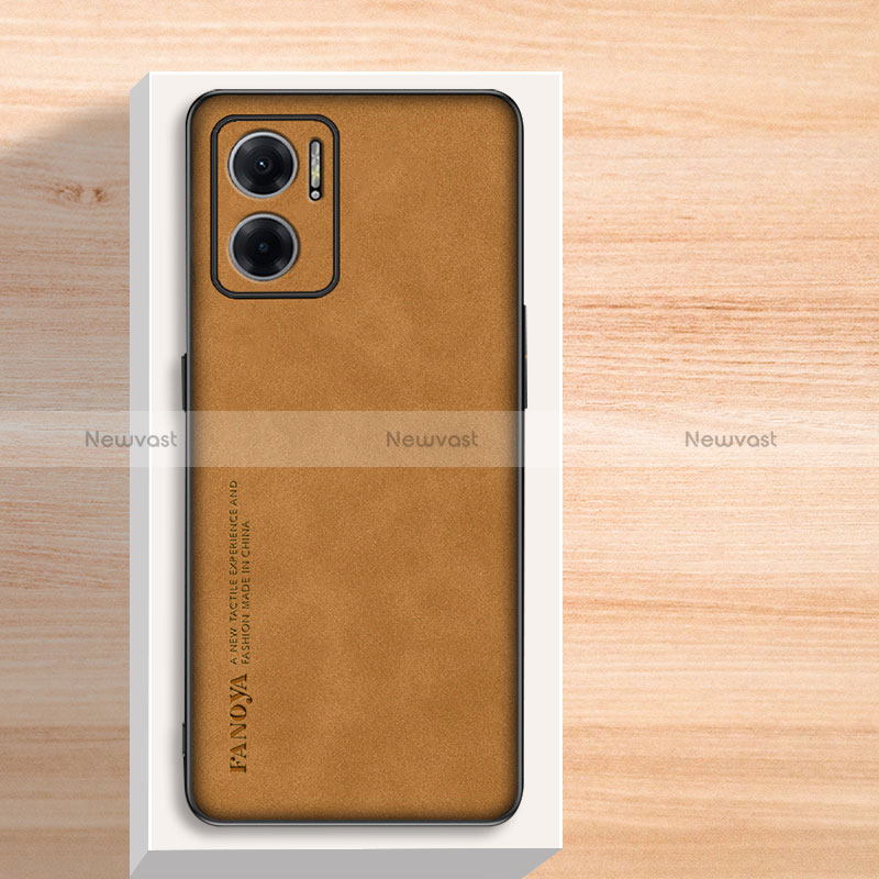 Soft Luxury Leather Snap On Case Cover S02 for Xiaomi Redmi Note 11E 5G Brown