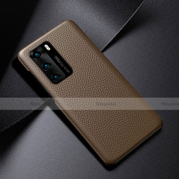 Soft Luxury Leather Snap On Case Cover S03 for Huawei P40 Brown