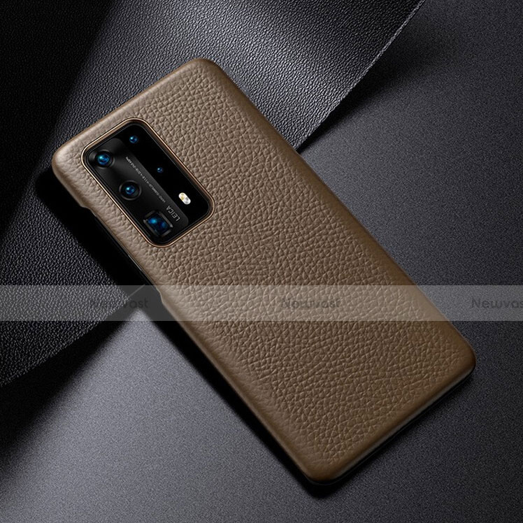 Soft Luxury Leather Snap On Case Cover S03 for Huawei P40 Pro+ Plus Brown