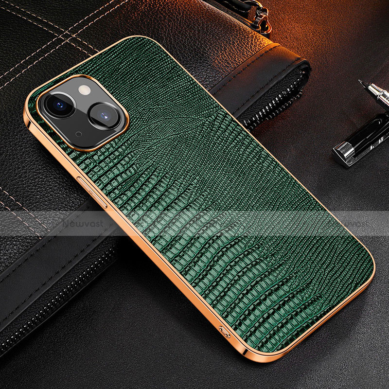 Soft Luxury Leather Snap On Case Cover S04 for Apple iPhone 13 Green
