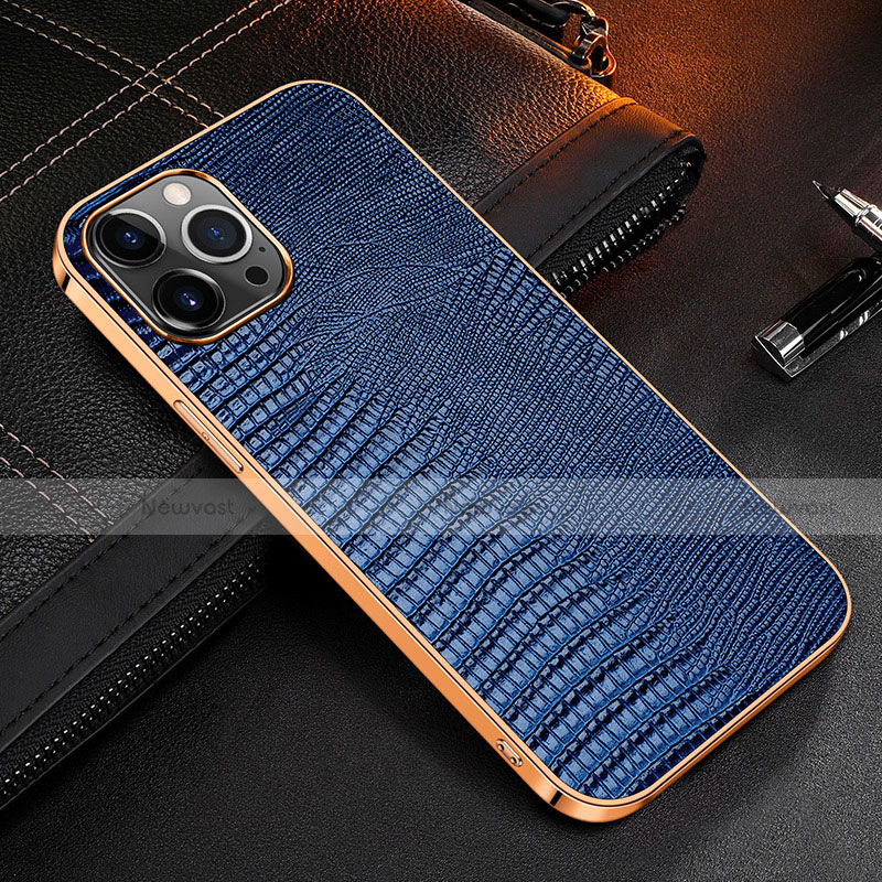 Soft Luxury Leather Snap On Case Cover S04 for Apple iPhone 13 Pro Blue