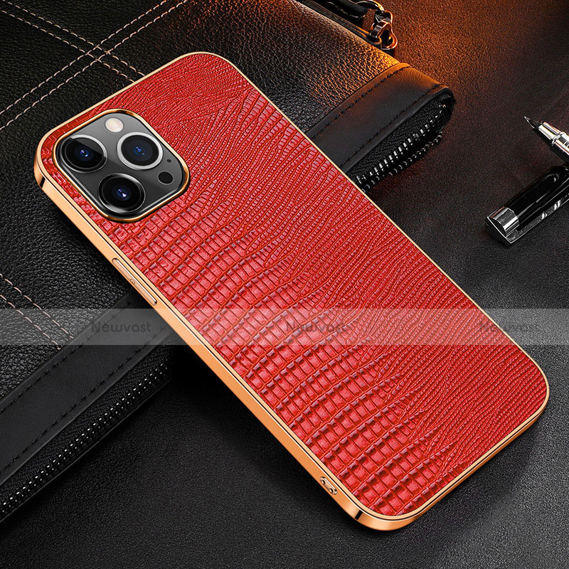 Soft Luxury Leather Snap On Case Cover S04 for Apple iPhone 13 Pro Red