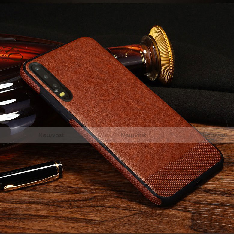 Soft Luxury Leather Snap On Case Cover S04 for Huawei P30 Brown