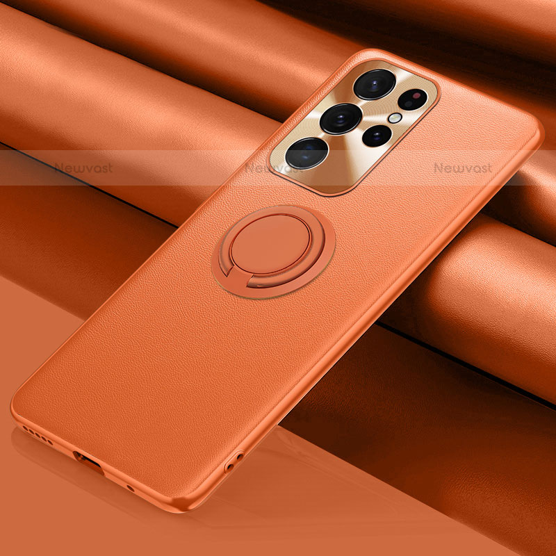 Soft Luxury Leather Snap On Case Cover S04 for Samsung Galaxy S23 Ultra 5G Orange