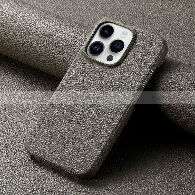 Soft Luxury Leather Snap On Case Cover S04D for Apple iPhone 13 Pro Dark Gray