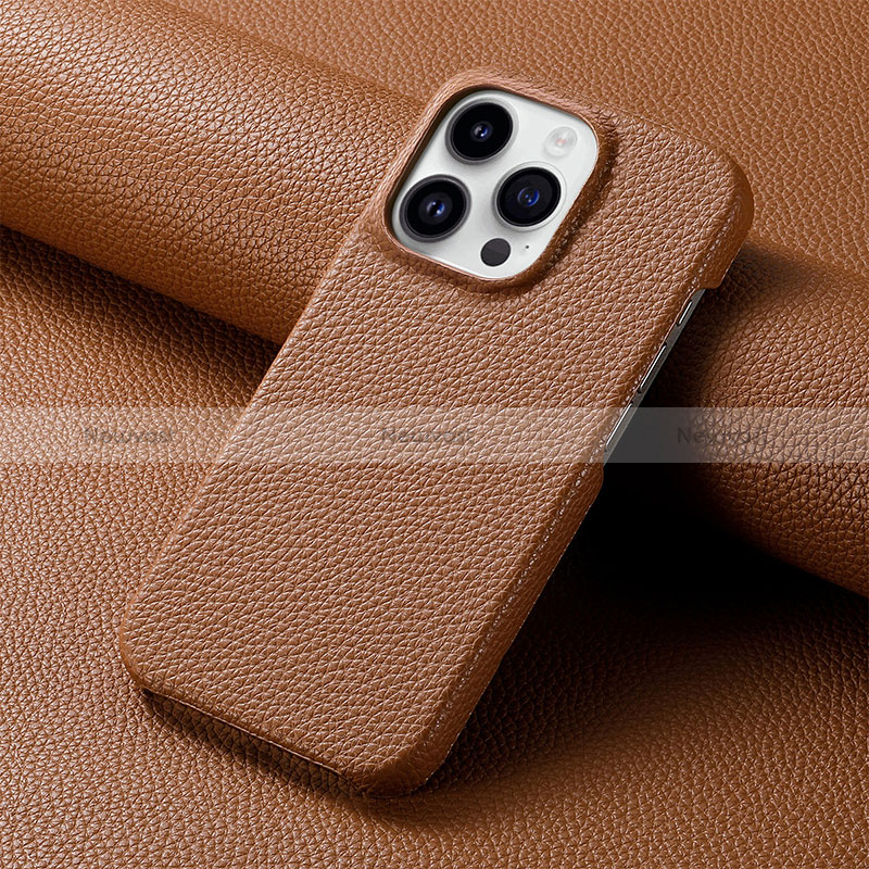 Soft Luxury Leather Snap On Case Cover S04D for Apple iPhone 13 Pro Max Brown