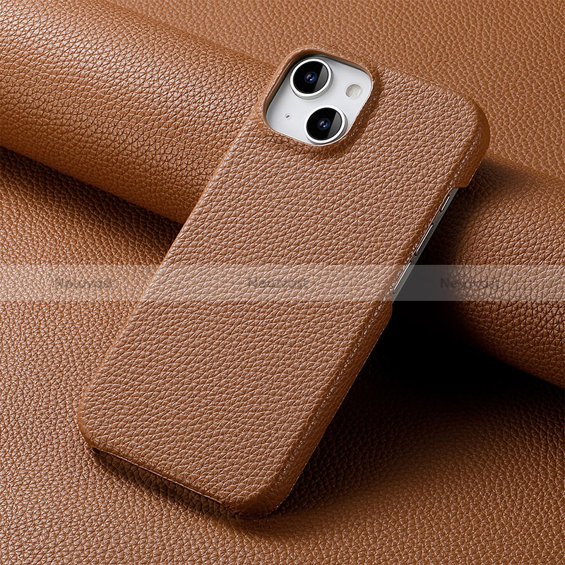 Soft Luxury Leather Snap On Case Cover S04D for Apple iPhone 14 Brown