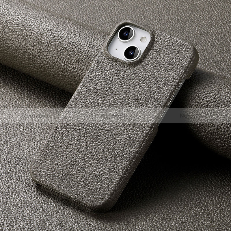 Soft Luxury Leather Snap On Case Cover S04D for Apple iPhone 14 Dark Gray