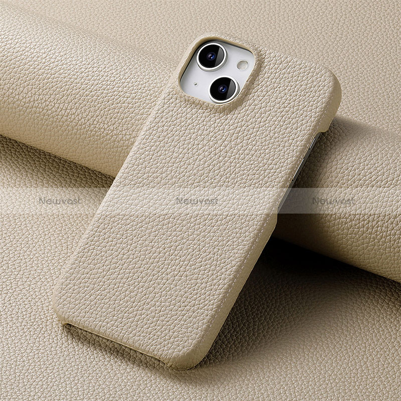 Soft Luxury Leather Snap On Case Cover S04D for Apple iPhone 15 Plus Khaki