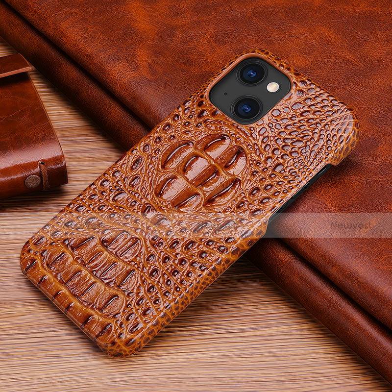 Soft Luxury Leather Snap On Case Cover S05 for Apple iPhone 13 Mini Brown
