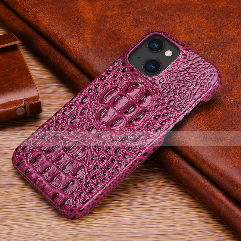 Soft Luxury Leather Snap On Case Cover S05 for Apple iPhone 13 Mini Purple
