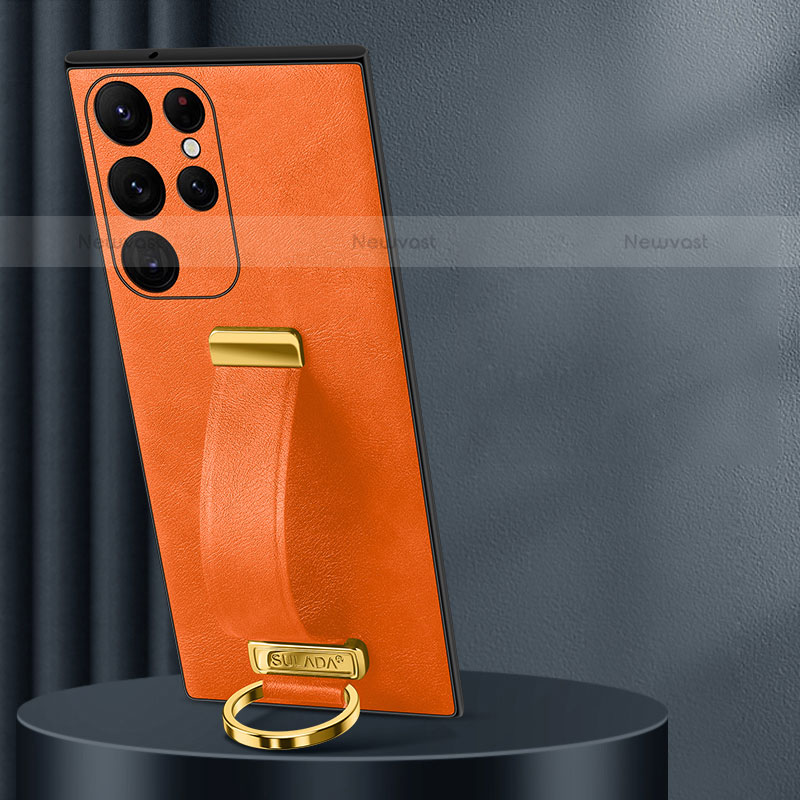 Soft Luxury Leather Snap On Case Cover S05 for Samsung Galaxy S22 Ultra 5G Orange