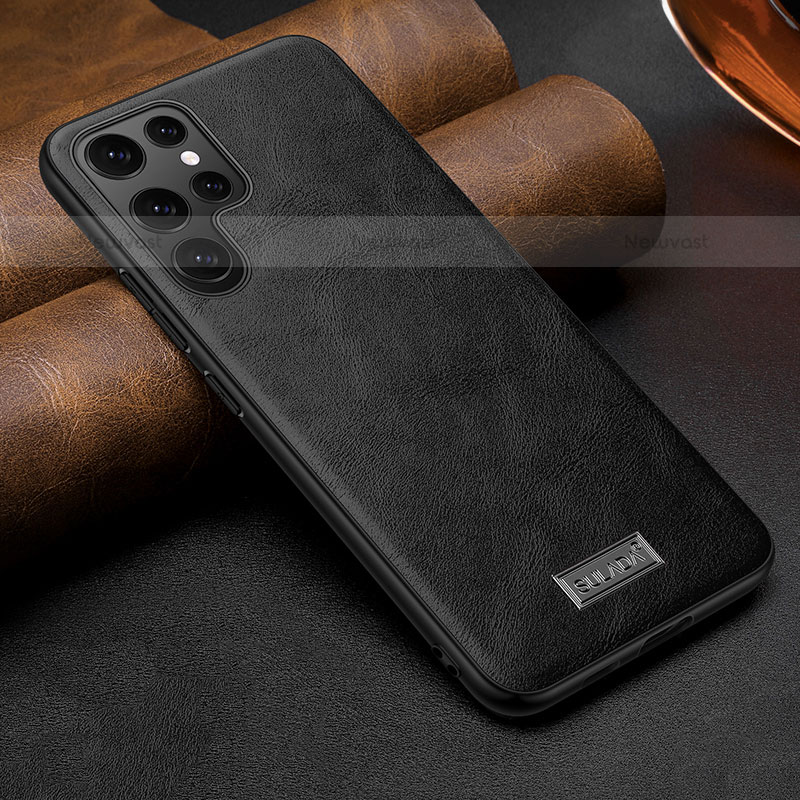 Soft Luxury Leather Snap On Case Cover S07 for Samsung Galaxy S21 Ultra 5G Black