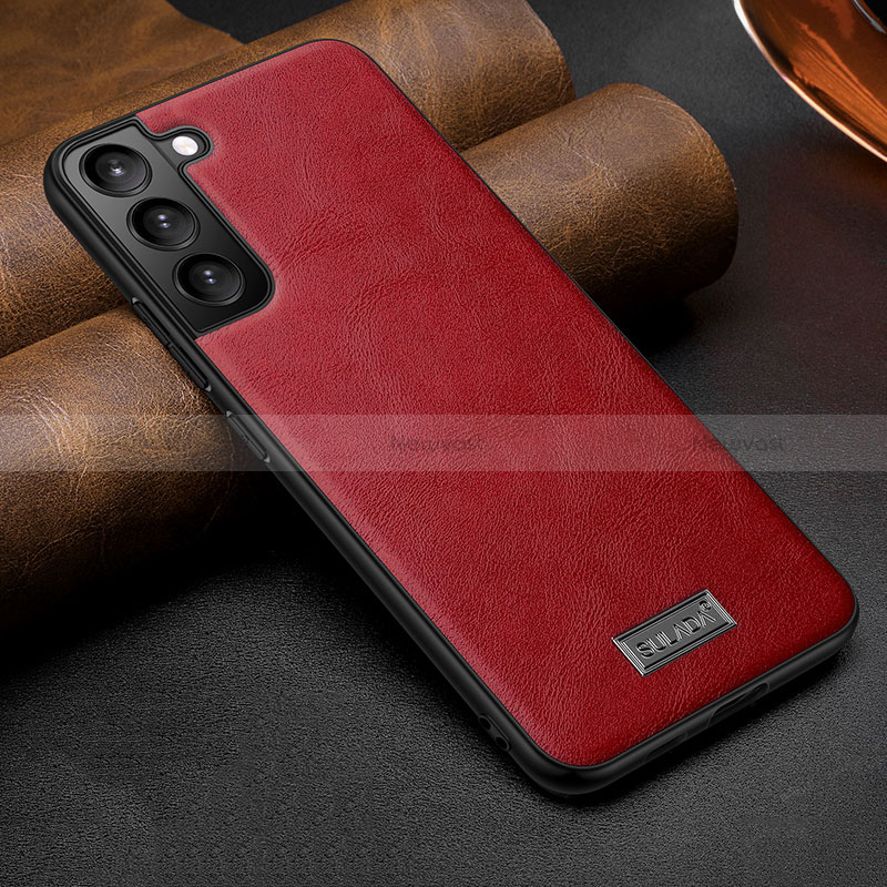 Soft Luxury Leather Snap On Case Cover S07 for Samsung Galaxy S22 Plus 5G Red