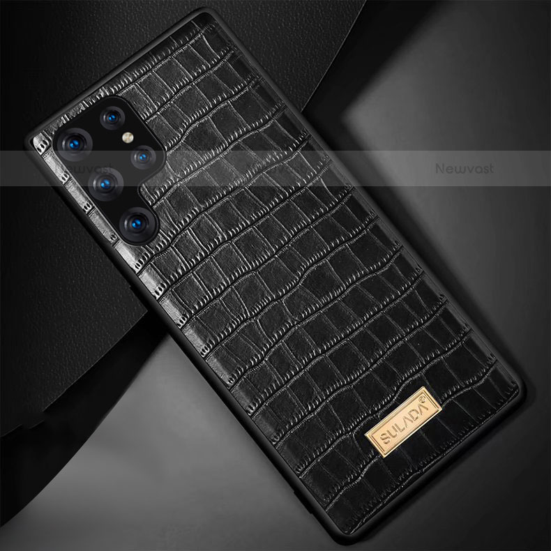 Soft Luxury Leather Snap On Case Cover S08 for Samsung Galaxy S21 Ultra 5G Black