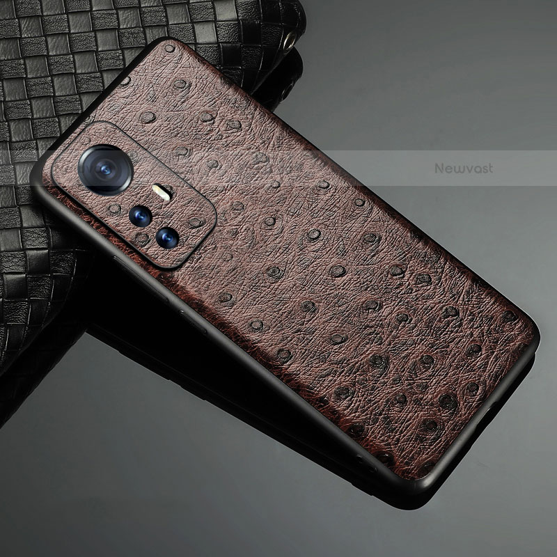 Soft Luxury Leather Snap On Case Cover S09 for Xiaomi Mi 12X 5G Brown