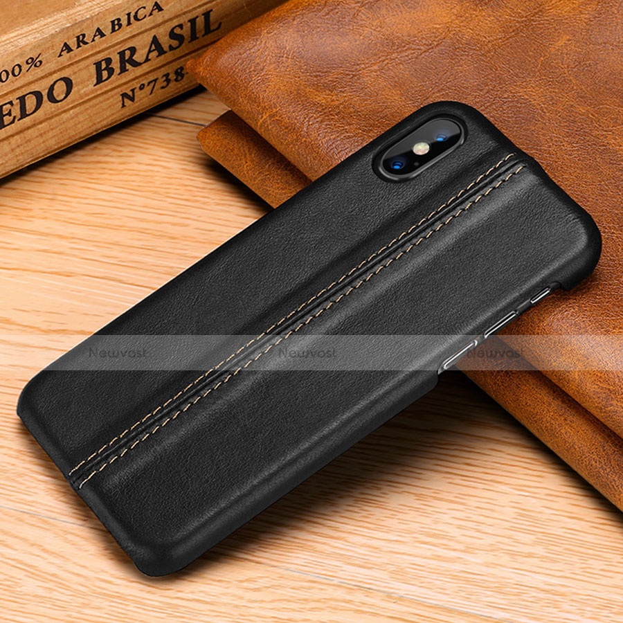 Soft Luxury Leather Snap On Case Cover S11 for Apple iPhone X Black