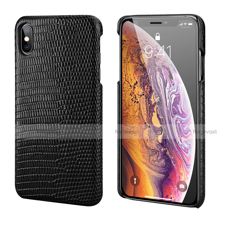 Soft Luxury Leather Snap On Case Cover S12 for Apple iPhone Xs Black