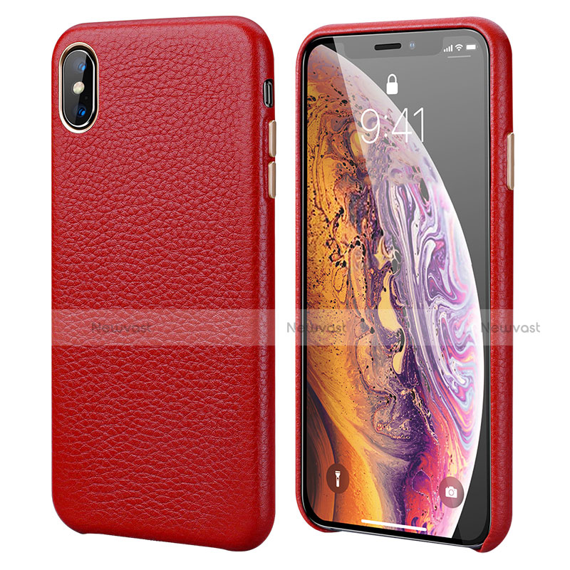 Soft Luxury Leather Snap On Case Cover S14 for Apple iPhone X Red