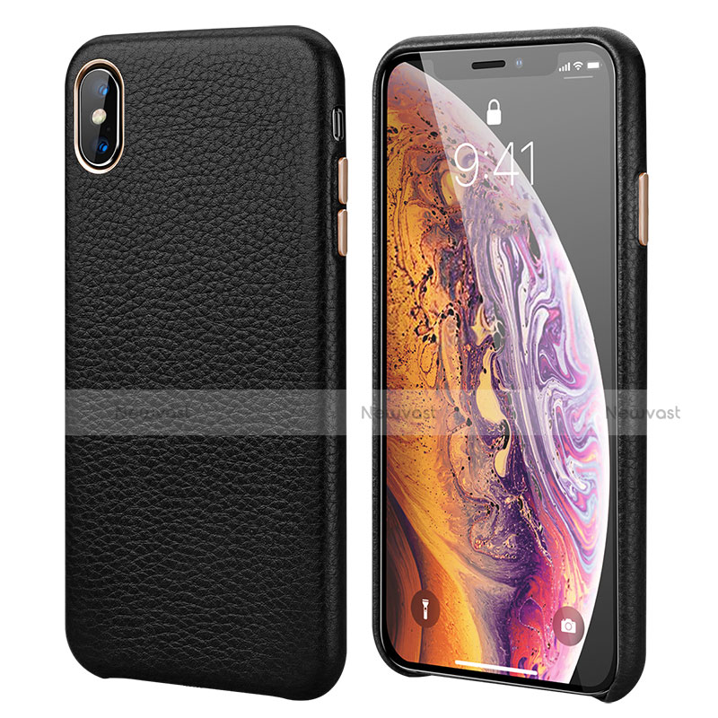 Soft Luxury Leather Snap On Case Cover S14 for Apple iPhone Xs Black