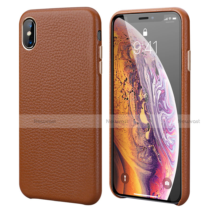 Soft Luxury Leather Snap On Case Cover S14 for Apple iPhone Xs Max Orange