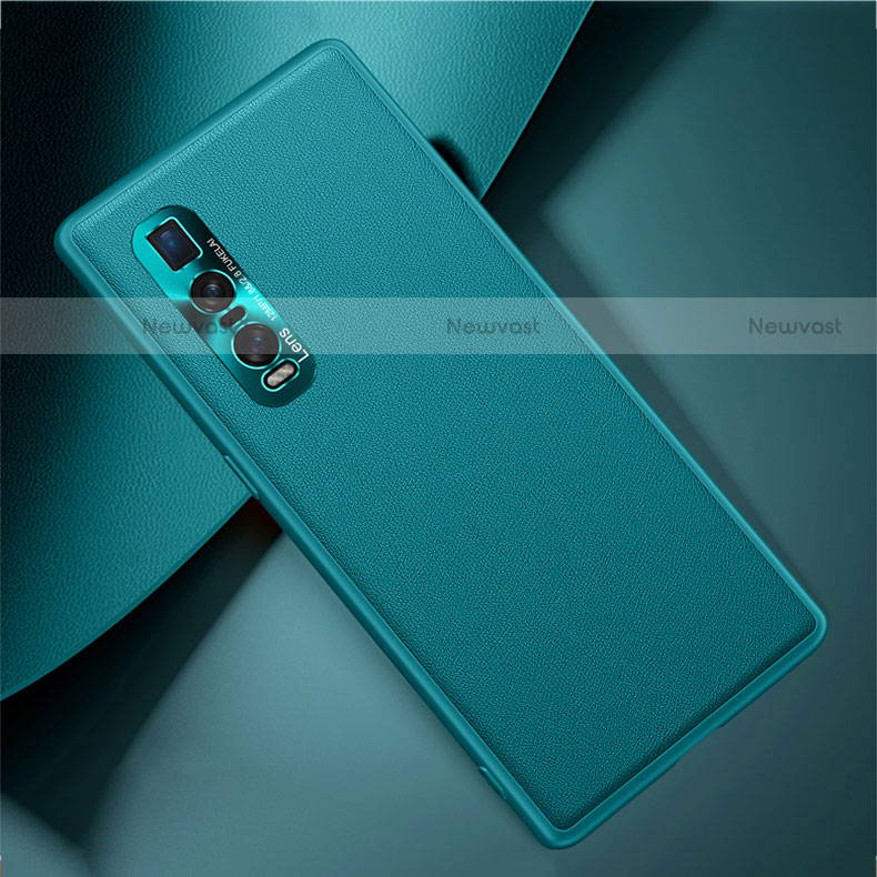 Soft Luxury Leather Snap On Case Cover U01 for Oppo Find X2 Pro Cyan