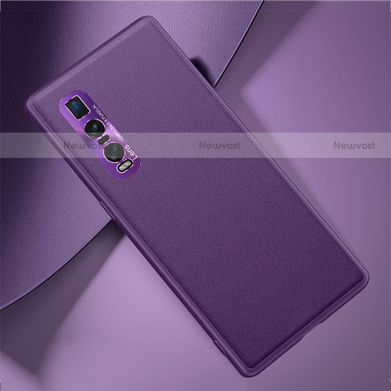 Soft Luxury Leather Snap On Case Cover U01 for Oppo Find X2 Pro Purple