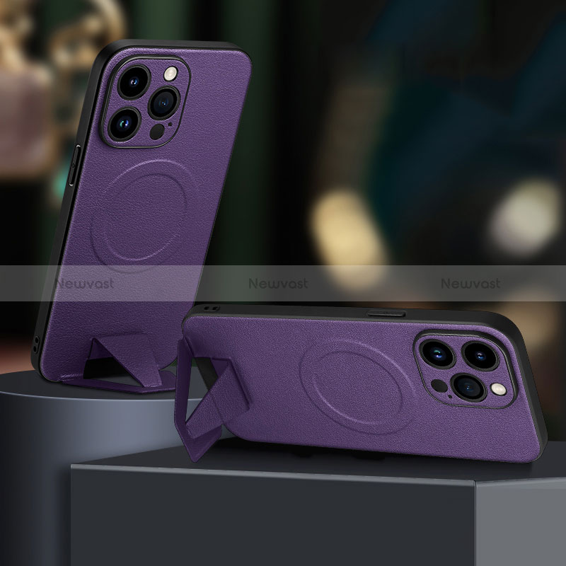Soft Luxury Leather Snap On Case Cover with Mag-Safe Magnetic LD1 for Apple iPhone 15 Pro Max Purple