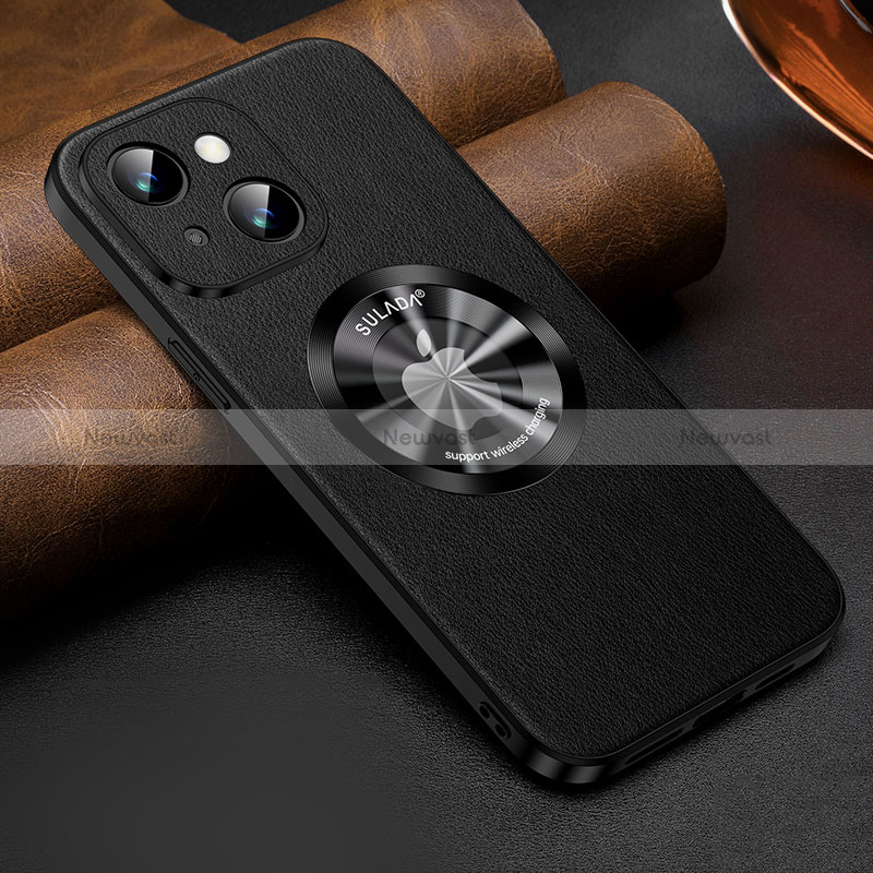 Soft Luxury Leather Snap On Case Cover with Mag-Safe Magnetic LD2 for Apple iPhone 13 Black