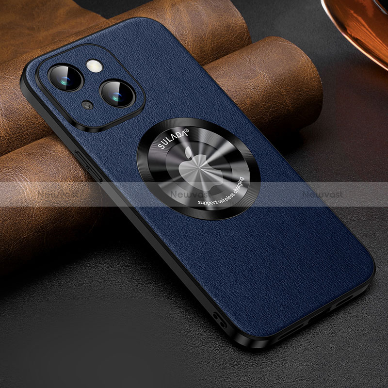 Soft Luxury Leather Snap On Case Cover with Mag-Safe Magnetic LD2 for Apple iPhone 13 Blue