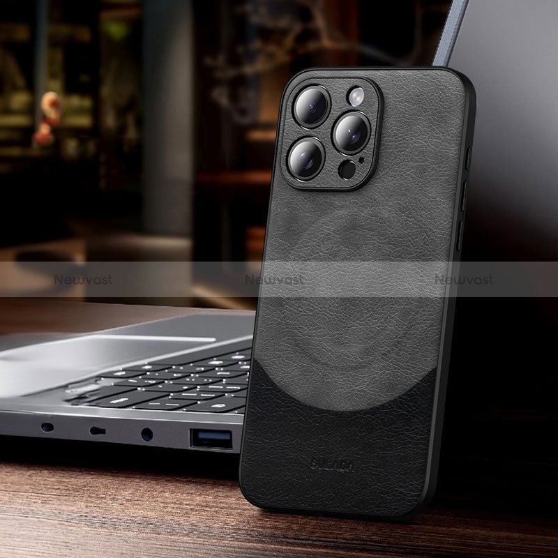 Soft Luxury Leather Snap On Case Cover with Mag-Safe Magnetic LD4 for Apple iPhone 14 Pro Max Dark Gray