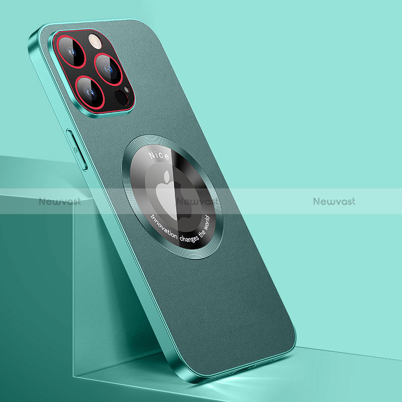 Soft Luxury Leather Snap On Case Cover with Mag-Safe Magnetic QC1 for Apple iPhone 14 Pro Green