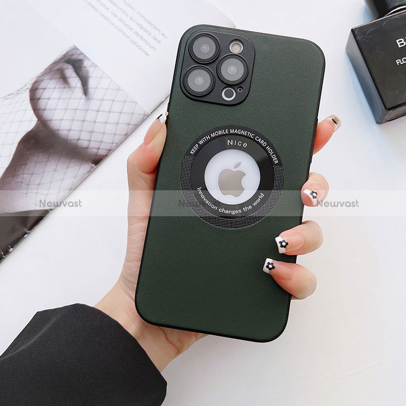 Soft Luxury Leather Snap On Case Cover with Mag-Safe Magnetic QC3 for Apple iPhone 13 Pro Green