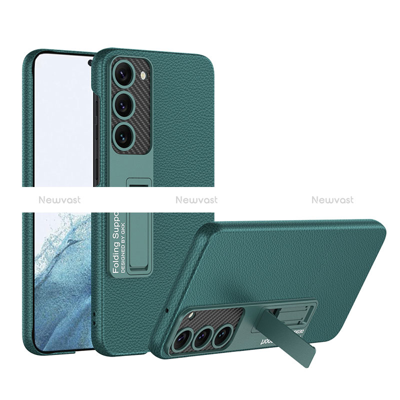 Soft Luxury Leather Snap On Case Cover with Stand AC1 for Samsung Galaxy S22 Plus 5G Green