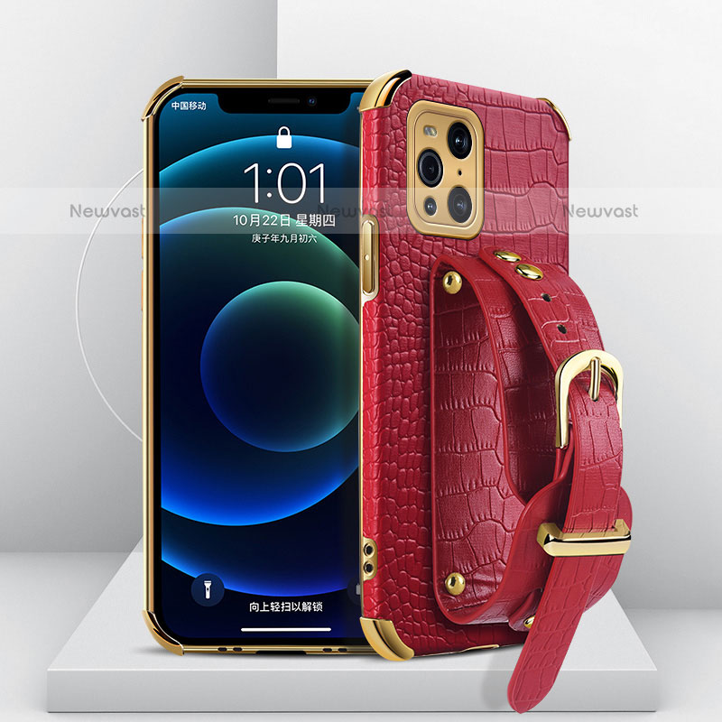 Soft Luxury Leather Snap On Case Cover XD1 for Oppo Find X3 Pro 5G Red