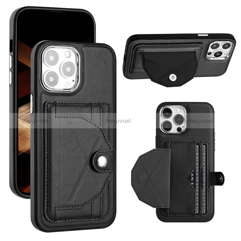 Soft Luxury Leather Snap On Case Cover Y01B for Apple iPhone 13 Pro Black