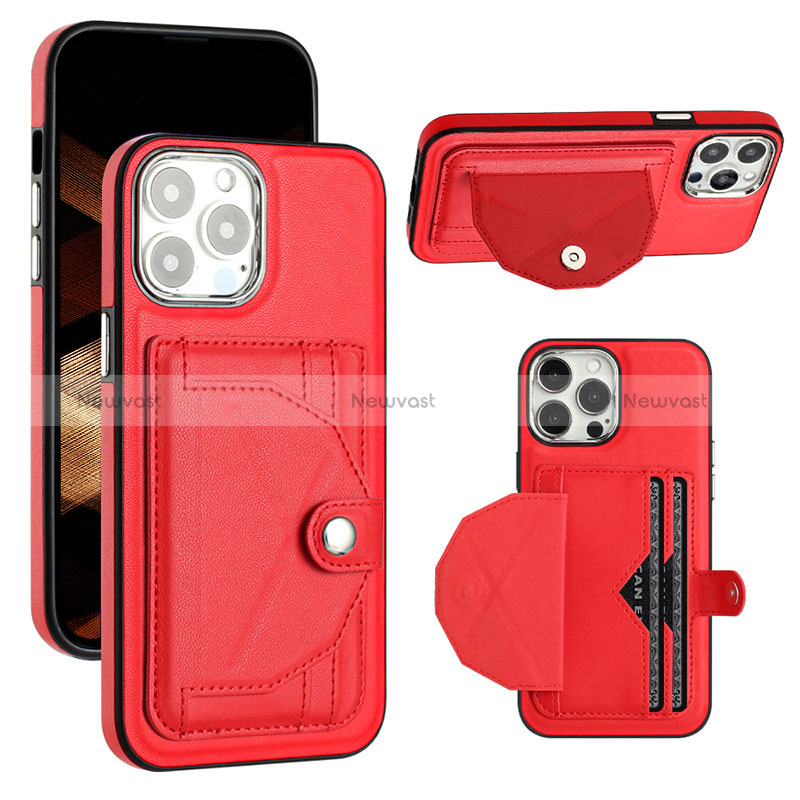 Soft Luxury Leather Snap On Case Cover Y01B for Apple iPhone 13 Pro Max Red