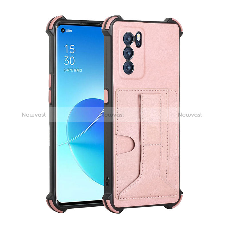 Soft Luxury Leather Snap On Case Cover Y01B for Oppo Reno6 Pro 5G India Rose Gold