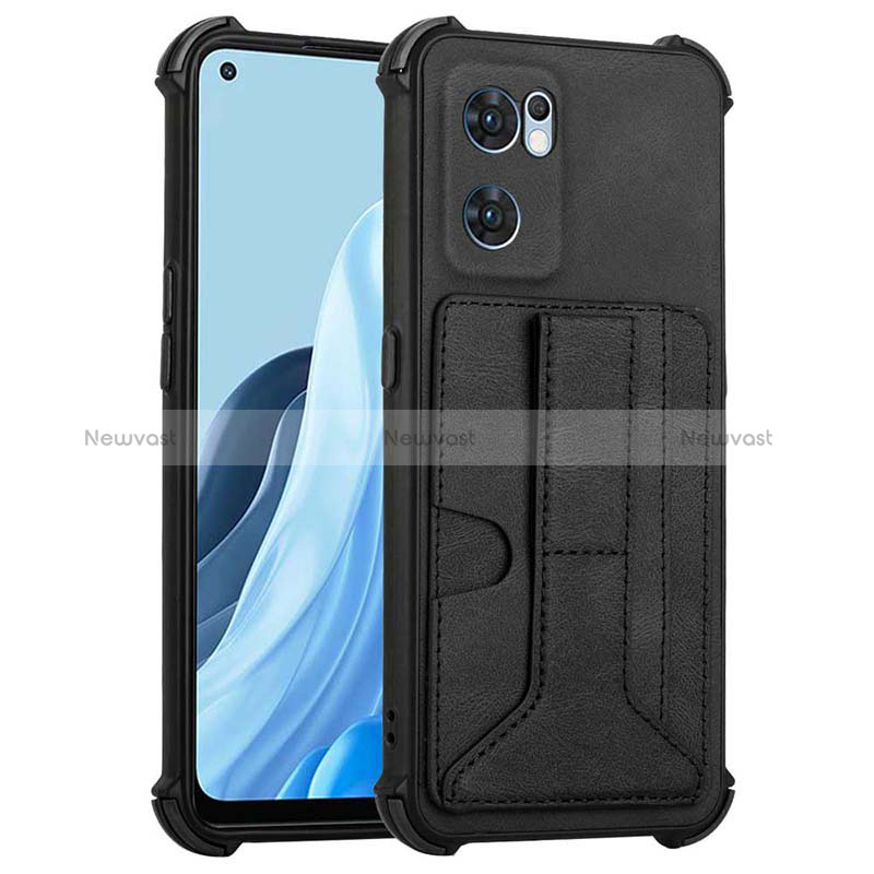 Soft Luxury Leather Snap On Case Cover Y01B for Oppo Reno7 5G Black