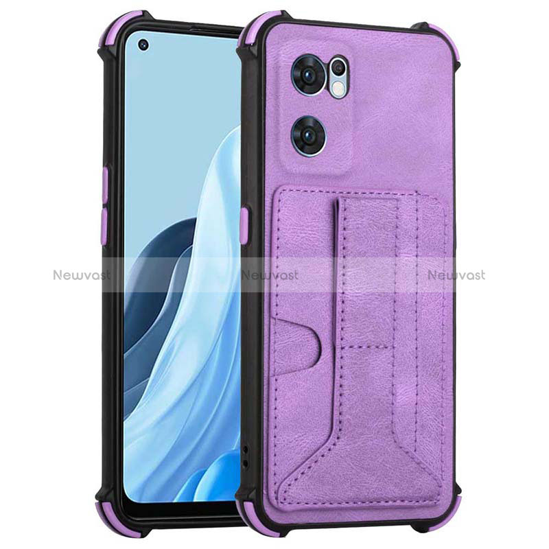 Soft Luxury Leather Snap On Case Cover Y01B for Oppo Reno7 5G Purple