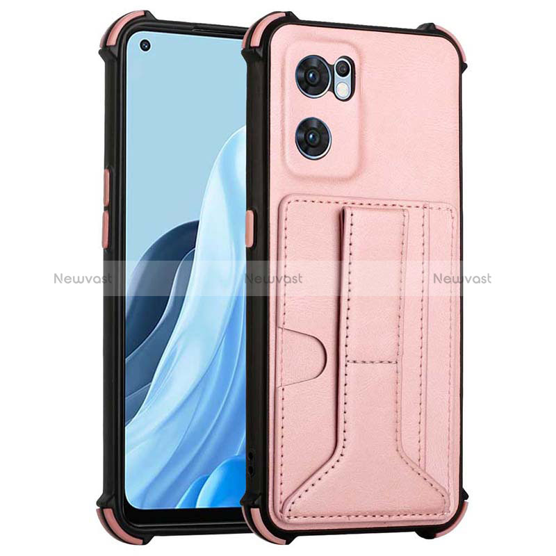 Soft Luxury Leather Snap On Case Cover Y01B for Oppo Reno7 5G Rose Gold