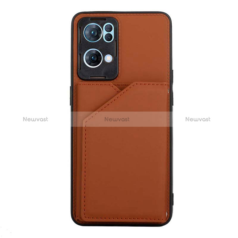 Soft Luxury Leather Snap On Case Cover Y01B for Oppo Reno7 Pro 5G Brown