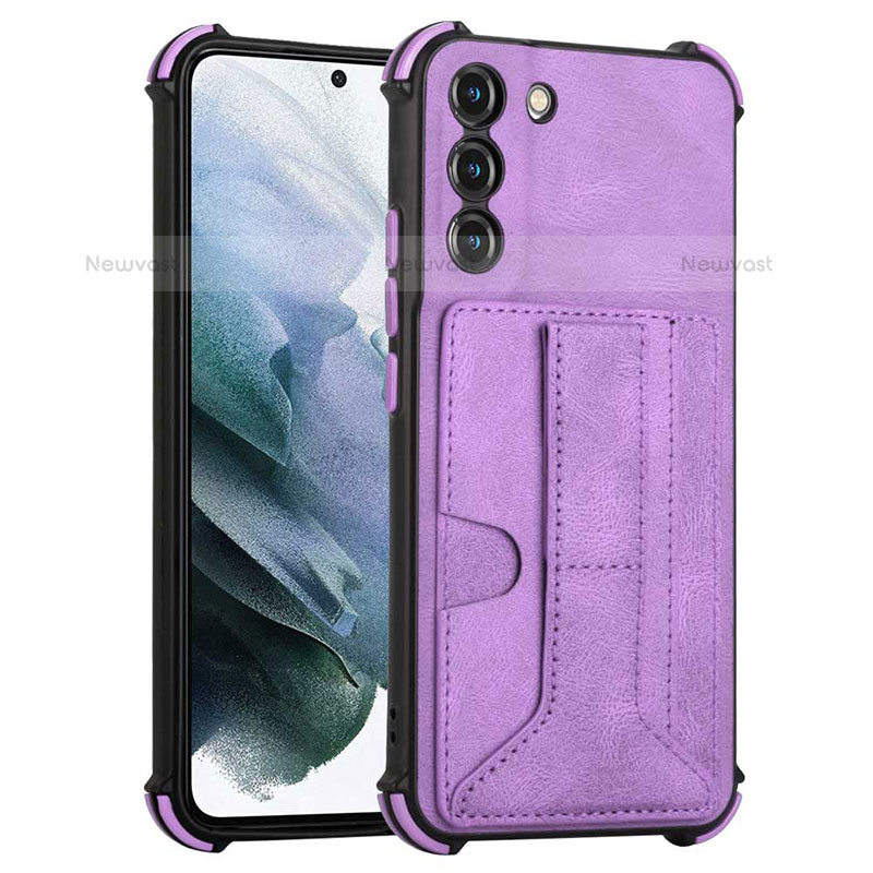 Soft Luxury Leather Snap On Case Cover Y01B for Samsung Galaxy S21 FE 5G Purple