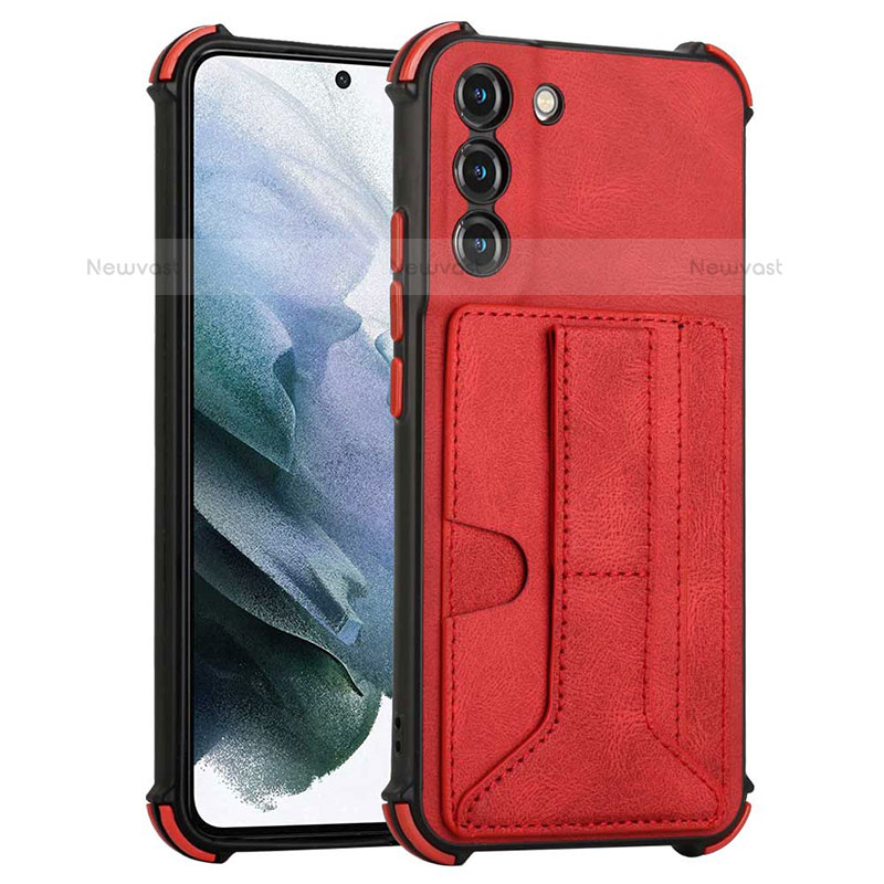 Soft Luxury Leather Snap On Case Cover Y01B for Samsung Galaxy S21 FE 5G Red