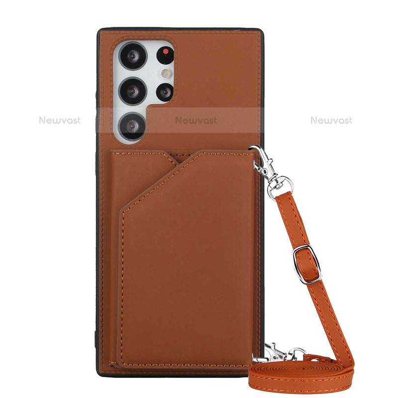 Soft Luxury Leather Snap On Case Cover Y01B for Samsung Galaxy S21 Ultra 5G Brown