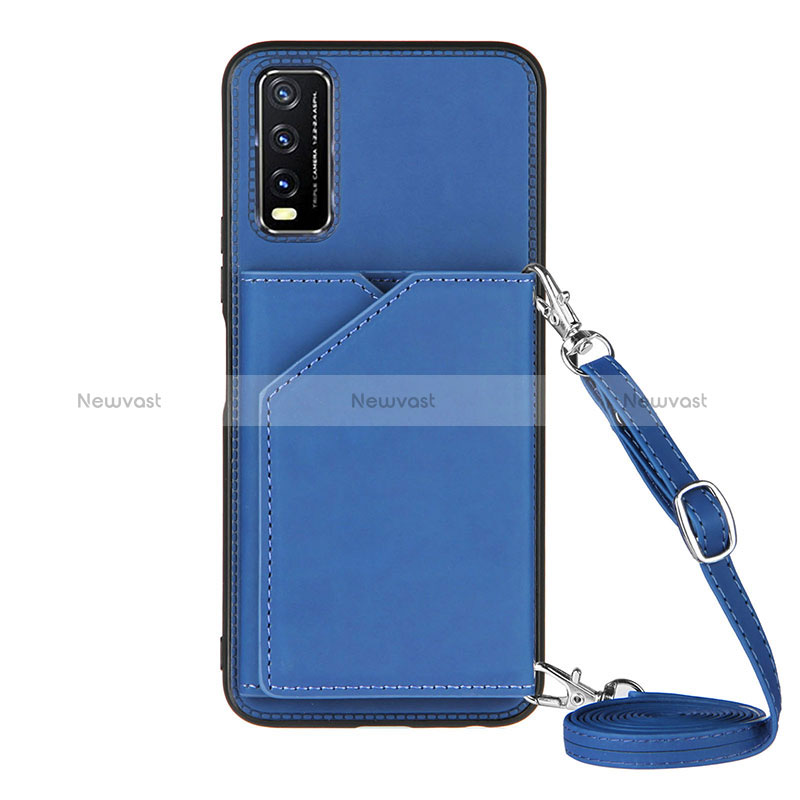 Soft Luxury Leather Snap On Case Cover Y01B for Vivo Y11s Blue
