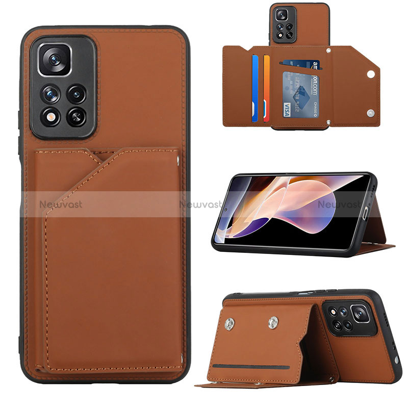 Soft Luxury Leather Snap On Case Cover Y01B for Xiaomi Redmi Note 11 Pro+ Plus 5G Brown