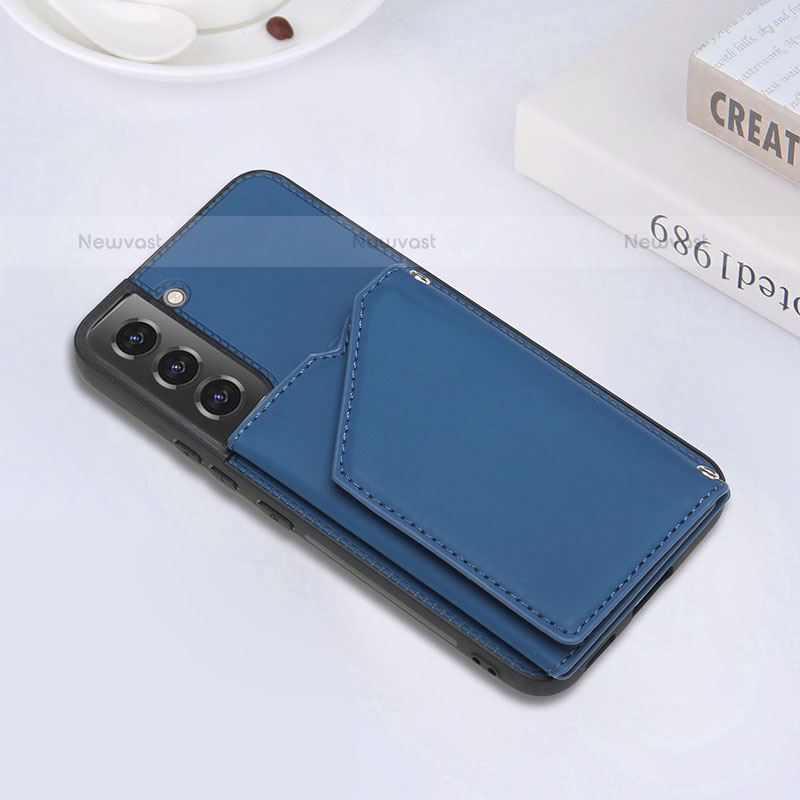 Soft Luxury Leather Snap On Case Cover Y02B for Samsung Galaxy S21 FE 5G Blue