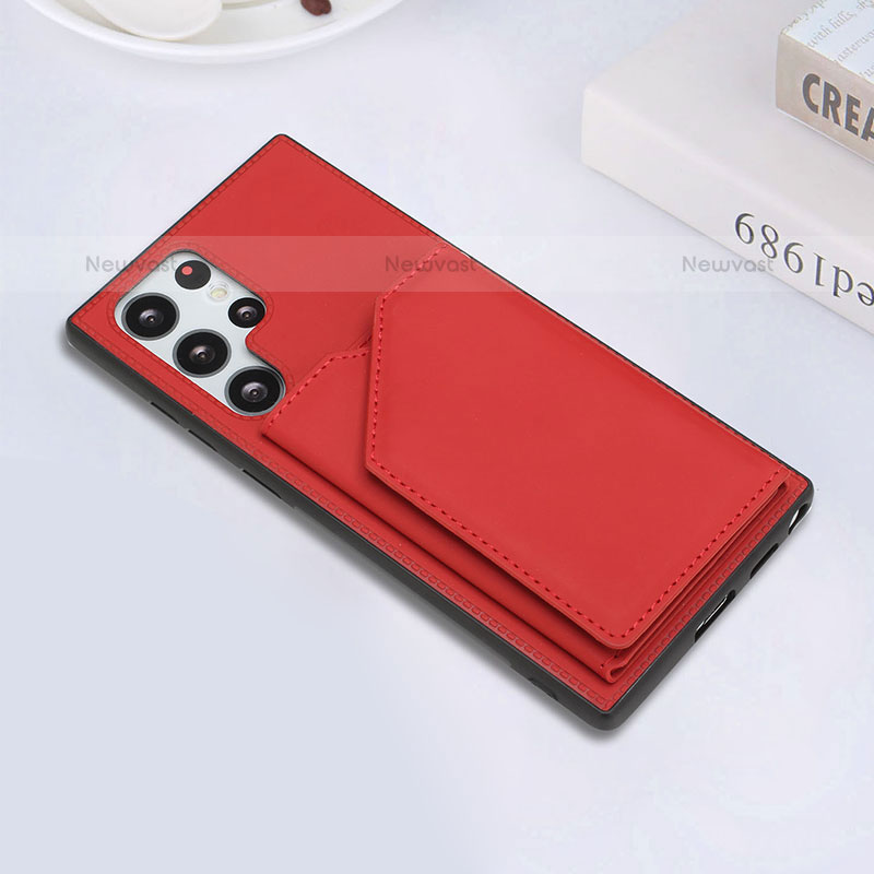 Soft Luxury Leather Snap On Case Cover Y02B for Samsung Galaxy S21 Ultra 5G Red