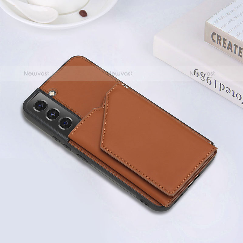 Soft Luxury Leather Snap On Case Cover Y02B for Samsung Galaxy S22 5G Brown